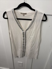 Banana Republic Sleeveless V Neck Blouse-Medium-Ivory W/ Silver Sequins