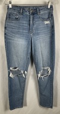 American Eagle Women's Size 4 Mom Jeans High-Rise Denim Destroyed 27 Inseam