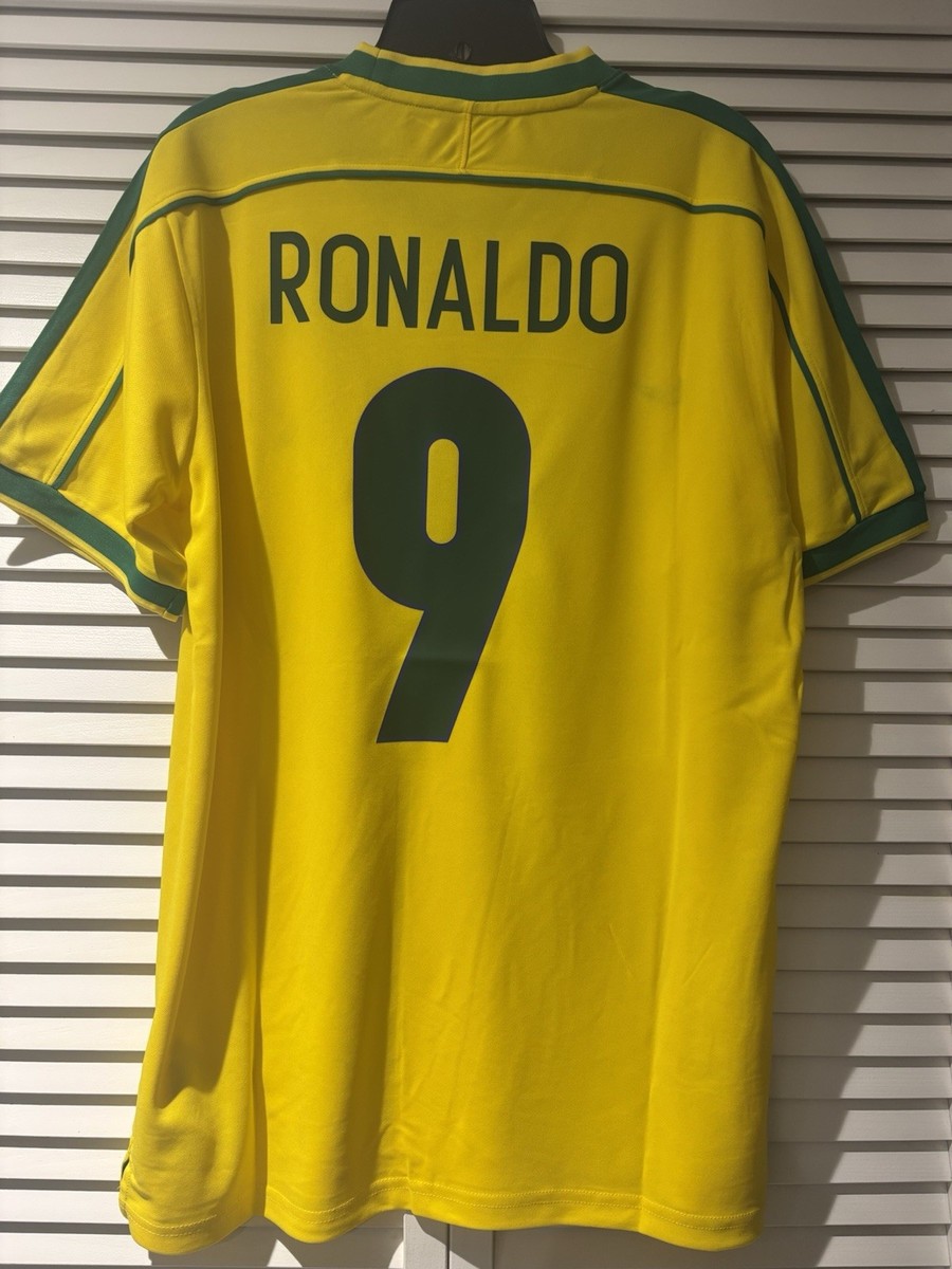 Brazil 1998 World Cup Home Ronaldo #9 Jersey , (Size L) | eBay