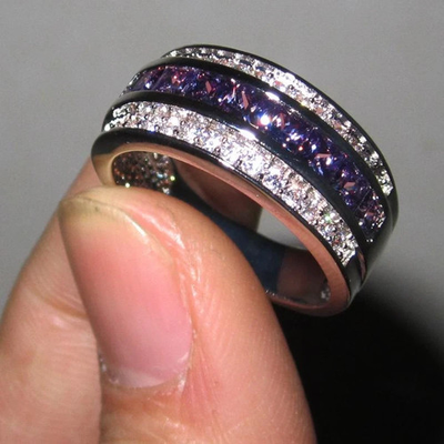 #ad 2ct Natural Amethyst amp; Diamond Half Eternity Wedding Band 14k SOLID White Gold $359.99