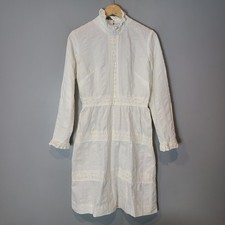 VINTAGE 70s Prairie Dress Victorian Midi Length White Lace Dainty Size Medium