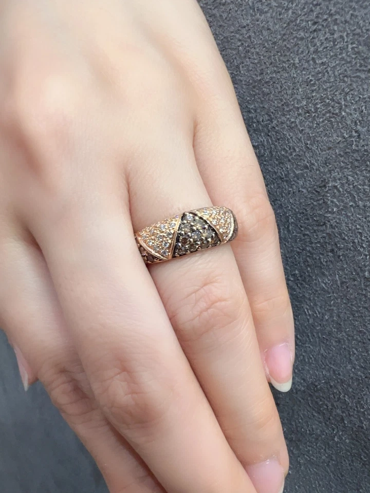 Anillo banda oro rosa 14K champán y diamantes talla 6,75 Foto 2 de 4