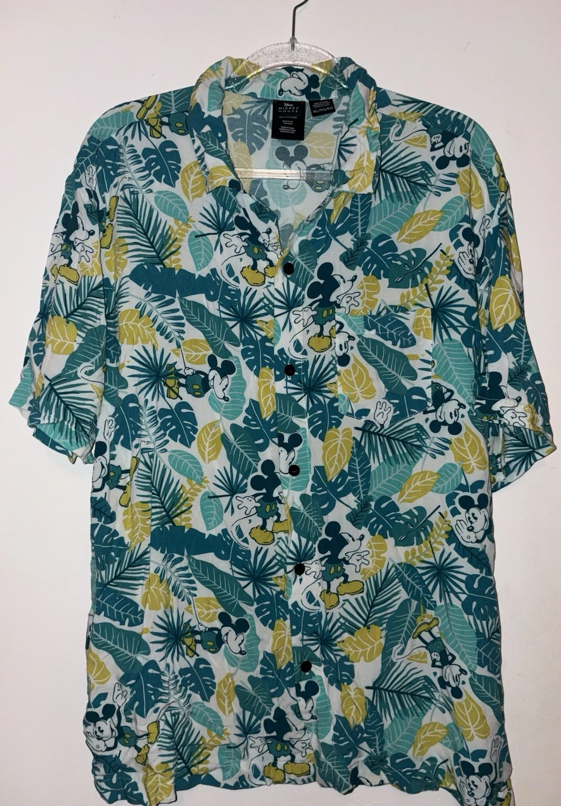 Disney Mens Mickey Mouse Tropical Beach Party Button Down Shirt Size XL Disney