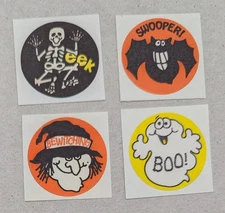 Vtg Matte Trend Boo Bat Witch Bones Scratch & Sniff Stickers Set of 4  #S02