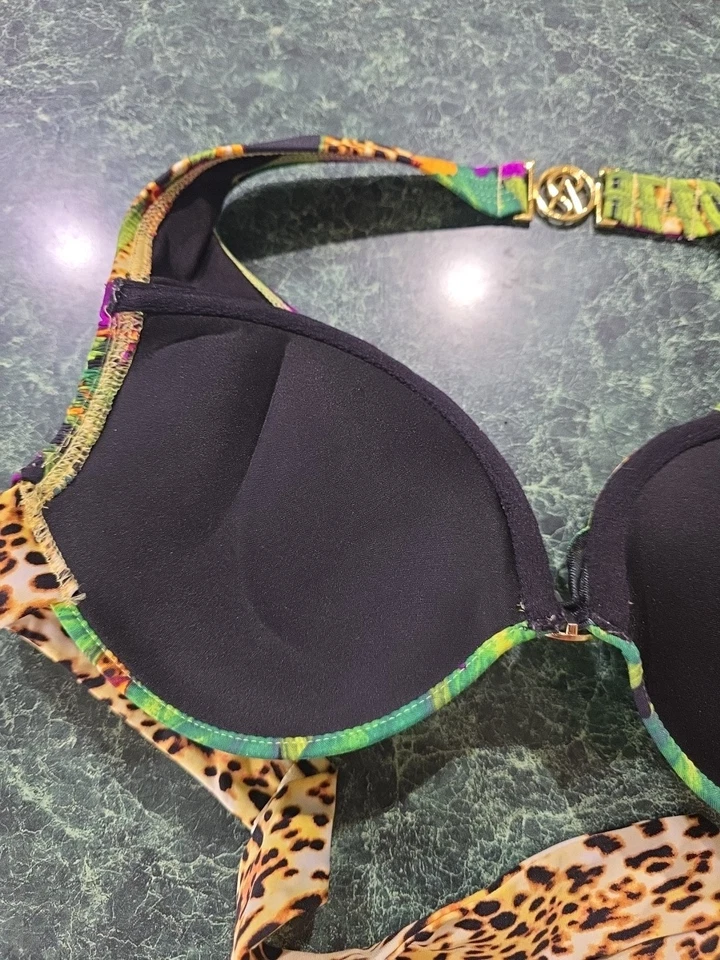 Victoria's Secret Swim BOMBSHELL Add-2 BIKINI Top 32B Púrpura Floral Leopardo Usado en Excelente Condición Foto 4 de 4