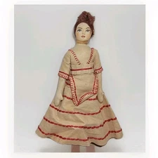 Vintage All Cloth Doll w/ painted fabric face Handmade Antique Primitive Folk 9"