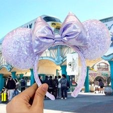 Minnie Mickey Mouse Ear Bow Lavender Opalescent Sequin Disney Parks Headband