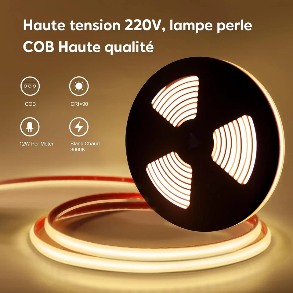 COB LED Strip Aussenbereich Wasserdicht 220V 230V 2M Selbstklebend Warmweiss Mit - Bild 2 von 4