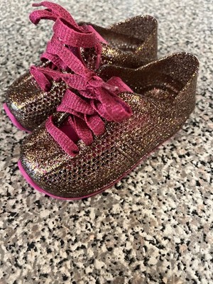 Mini Melissa Girls Glitter Lace-Up Flat Shoes Gold Pink US 6 EU 21