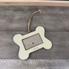 Pottery Barn 2022 Dated Ivory Enamel Pet Photo Frame Christmas Ornament OB