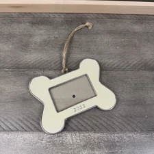 Pottery Barn 2022 Dated Ivory Enamel Pet Photo Frame Christmas Ornament OB