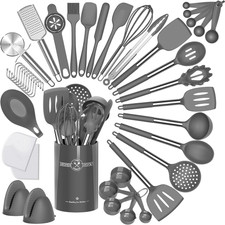 Silicone Kitchen Cooking Utensil Set, 43 Pcs Silicone Spatula with Stainless Ste