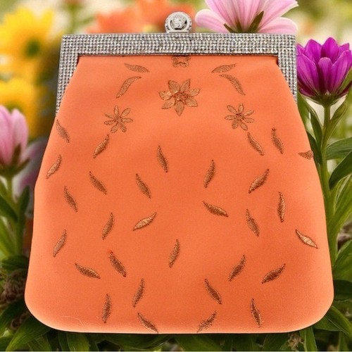 AUTHENTIC Vintage Versace Orange Floral Embroider Jewel Clutch Special Occasion