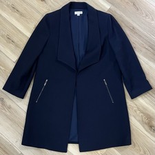 Tahari Arthur S Levine Blazer Jacket Navy Open Front Zip Classic Career 12