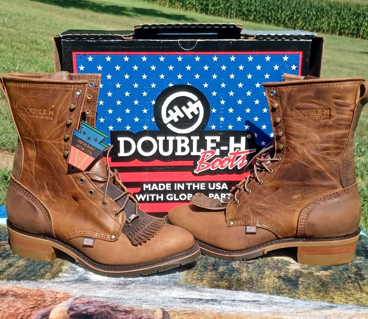 Double-H Boots Mens Size 10B Lacer Two Tone Work Boot D382 Ostrich Packer Kiltie Double H Men main image 4