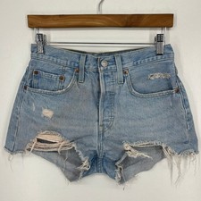 Levis 501 Womens High Rise Distressed Denim Shorts Light Wash Blue Size 26