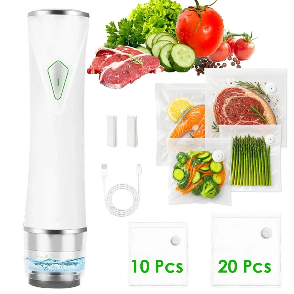 Compact Vacuum Sealer for Food (Vacuum Sealer Machine + 30 Reusable Vacuum Bags)