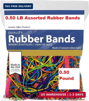 Rubber Bands Assorted Sizes 0.5 lb Bag - Strong Elastic Bands for Home, Office,