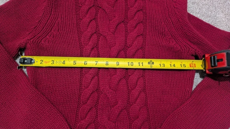 Express Womens Cable Knit Turtleneck Sweater Medium Wool Cashmere Red Cable Knit - Image 4 of 4