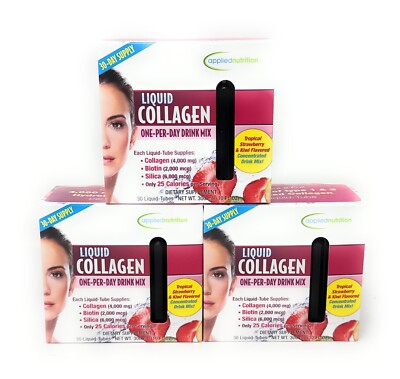 Box of 3 Applied Nutrition Liquid Collagen Drink Mix 4000 mg 30Tube Exp Feb 2027