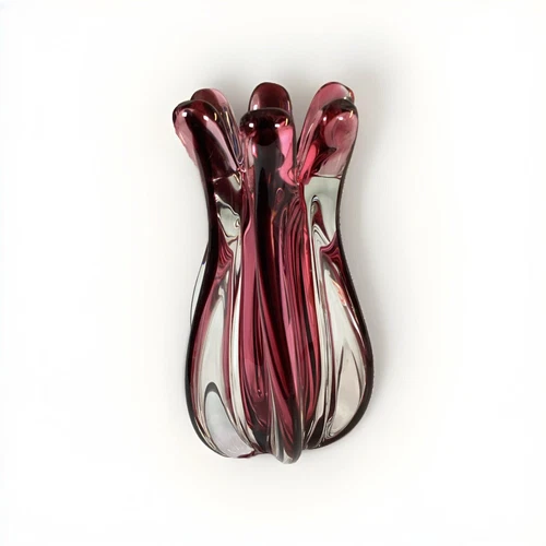 Vintage Murano Glass Vase Oball Design Bordeaux and Transparent Italian Modern