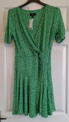 Lipsy Green Wrap Skater Dress Size 16 Polka Dot Spot Summer Party Day Casual - Picture 4 of 18