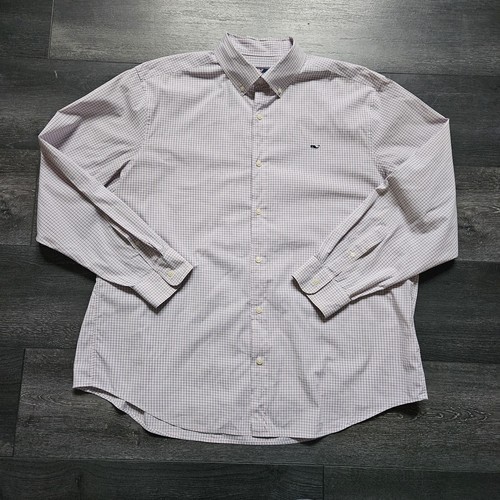 Vineyard Vines Classic Fit Whale Shirt Mens XL White Long Sleeve Check Plaid