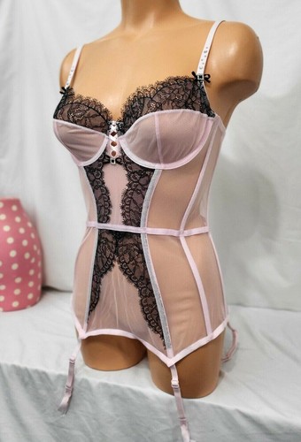 Victorias Secret Bling Eyelash Lace Corset Slip W/Garters NWT 36B - Picture 9 of 11