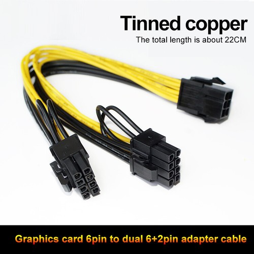 PCI-E GPU Video 8-Pin To 2x 8/6 Pin Dual Power Splitter Cable Extension Wire 8" - Picture 2 of 14
