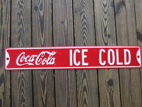 AS IS Coca-Cola Street Sign Red Embossed Steel Ice Cold Retro Coke - Picture 3 of 6