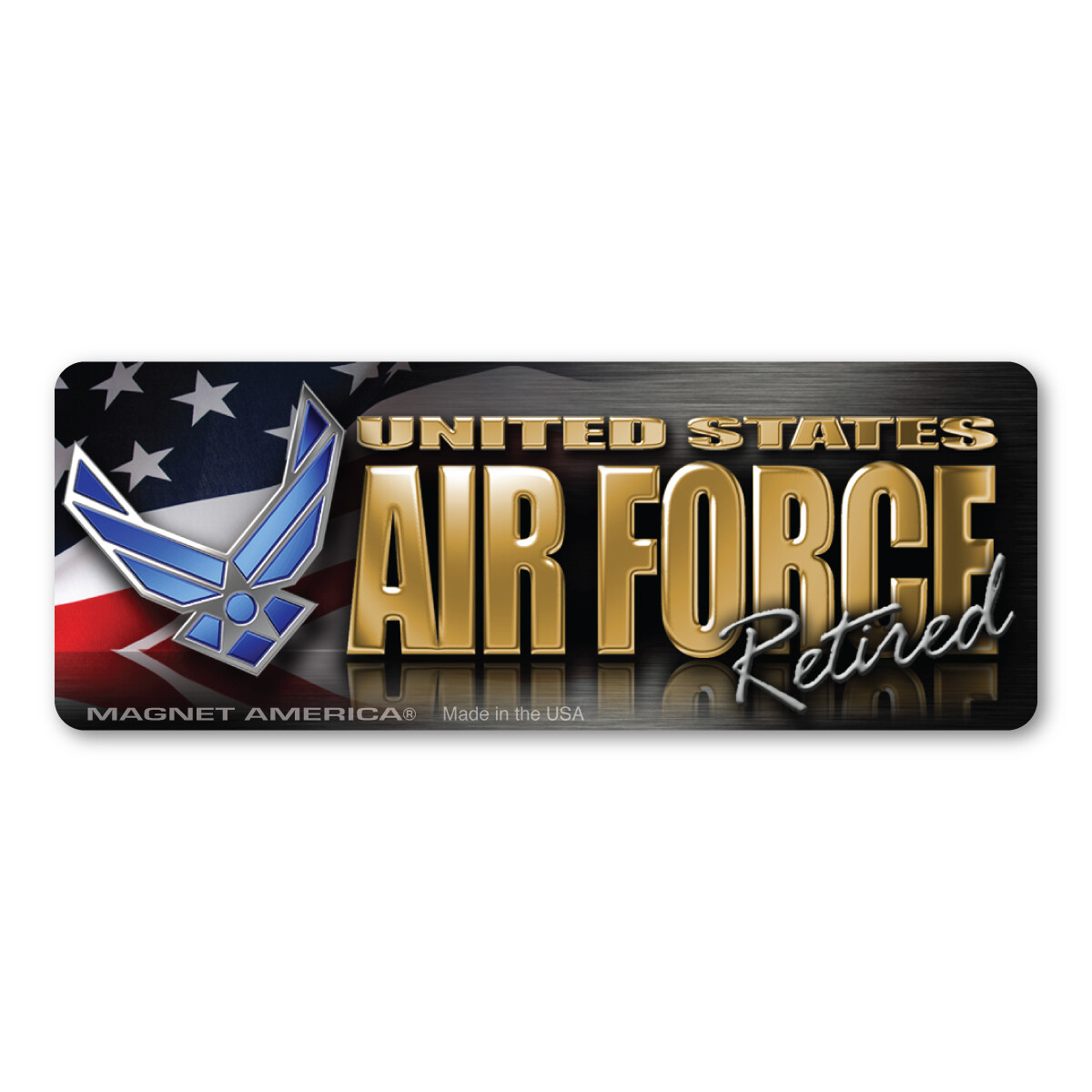 Air Force Retired Chrome Mini Bumper Strip  Magnet