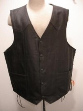 Men's XXL Black Leather Motorcycle Vest Gun Pocket Concealment Conceal Carrying