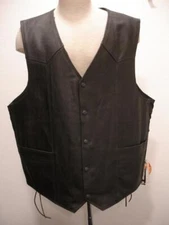 Men's XXL Black Leather Motorcycle Vest Gun Pocket Concealment Conceal Carrying
