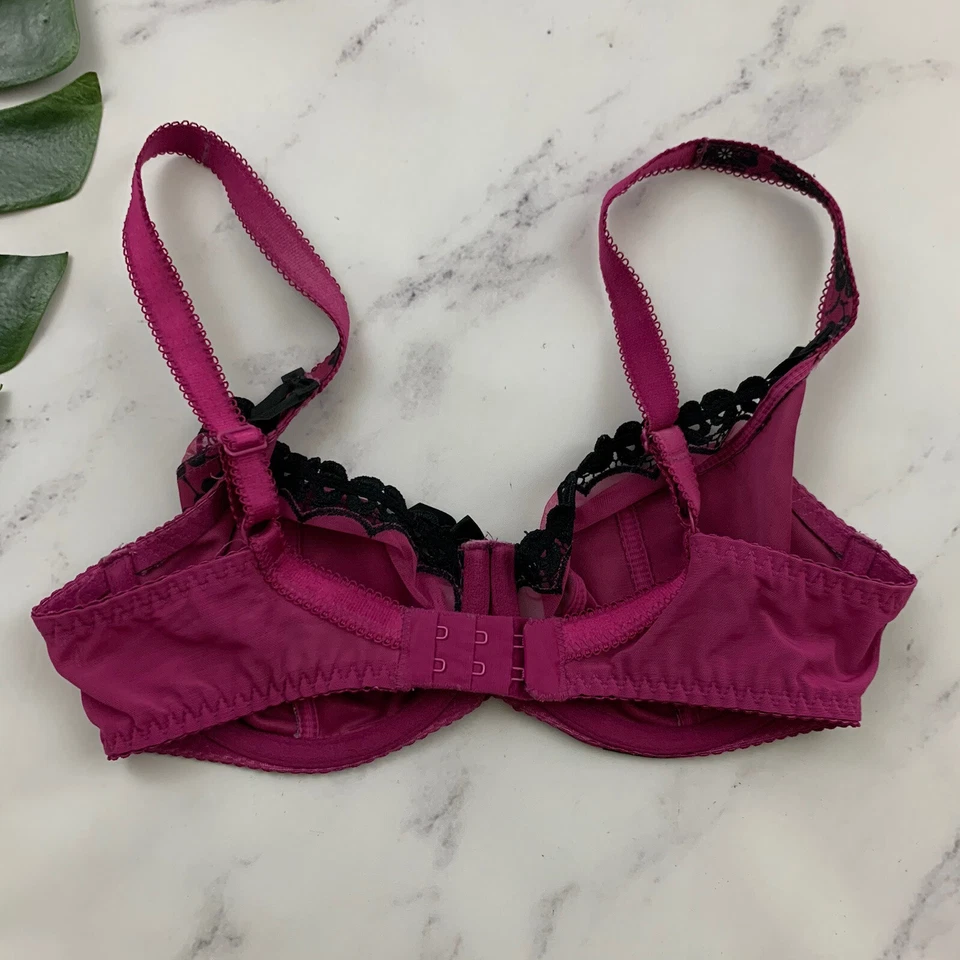 Sujetador Curvy Kate Balconette Talla 30 E Púrpura Negro Ribete de Encaje Con Aros Sin Forro Foto 4 de 4