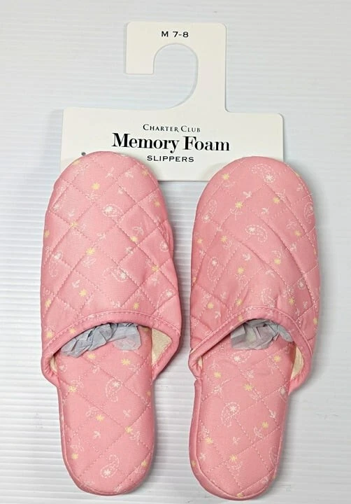 Charter Club 女式绗缝佩斯利花卉拖鞋粉色 M 码(MSRP 35 美元) — 第 3/4 张图片