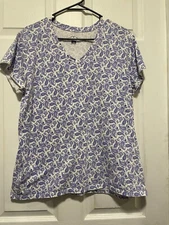 BLUE MOUNTAIN Top shirt blouse XL 14 Bust 42 Length 26 White/Royal Blue Paisley