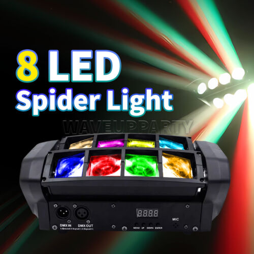 8 LED RGBW Spider Laser Moving Head Beam Stage Light DMX Disco Party DJ Show Bar