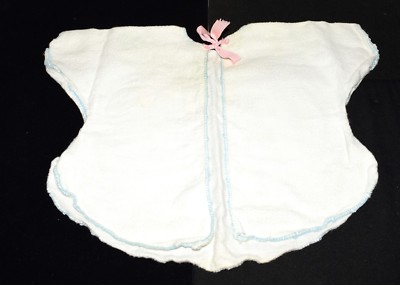 Vintage White Blue Trim Flannel & Pink Ribbon Closure Doll Jacket for Large Doll