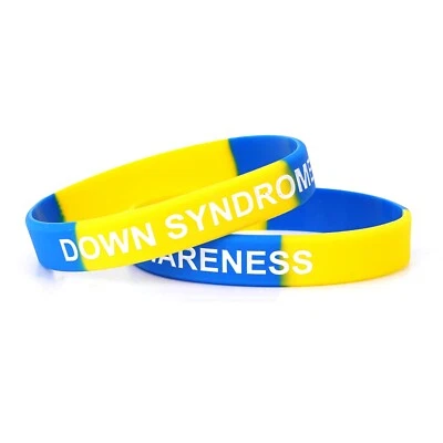 MEDICAL ID ME 2pcs Down Syndrome Awareness Wristband Blue Yellow Wristbands Bracelet Downs UK