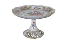 Antique Carl Thieme German Dresden Footed Reticulated Compote Cake Plate 9"