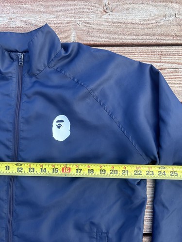BAPE Navy Blue Windbreaker Jacket Sz M Long Sleeve A Bathing Ape Logo Polyester - Picture 11 of 12