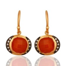 Peach Moonstone And Cubic Zirconia Silver Fashion Hook Earrings Jewelry
