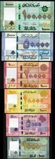Lebanon 6 Pcs SET, UNC, 1000 5000 10000 20000 50000 100000 Livres 2014 to 2022