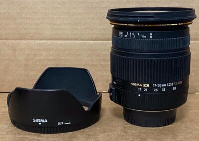 SIGMA ZOOM 17-50mm f/2.8 EX DC OS HSM LENS FOR NIKON W/ SIGMA LENS HOOD- USED.