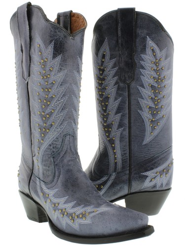 Womens Western Cowboy Boots Denim Blue 