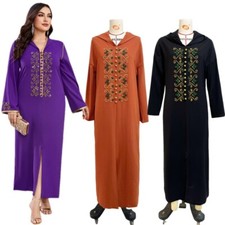 Dubai Hooded Dresses Eid Muslim Women's Beads Robe Modest Abaya Moroccan African