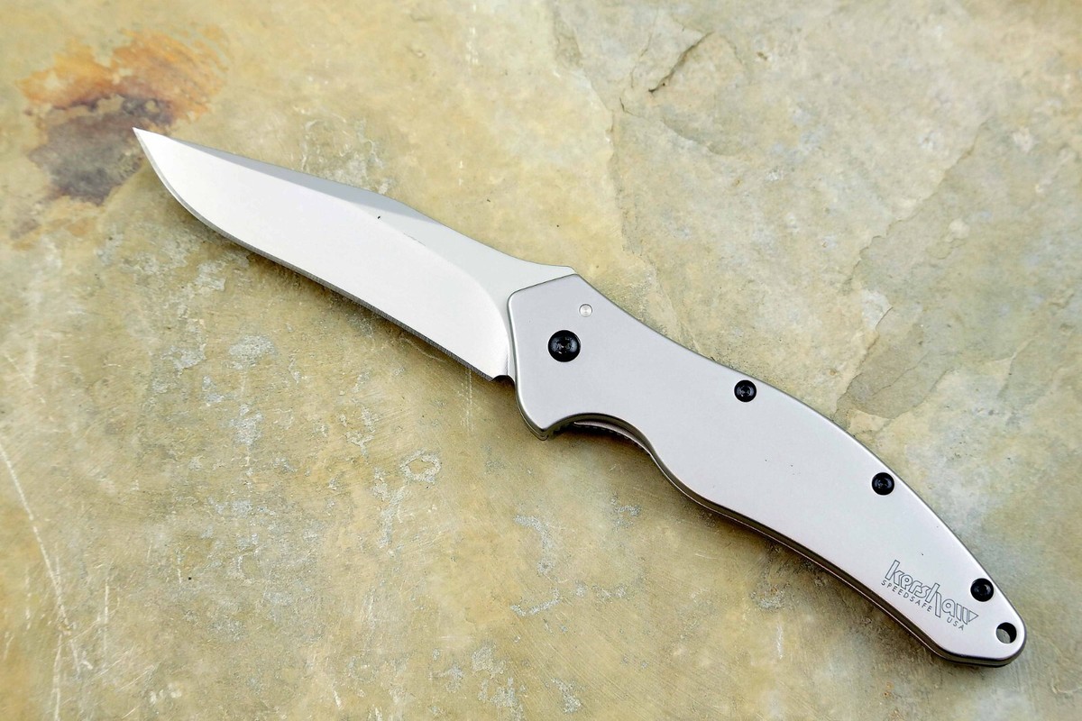 Kershaw Shallot knife 1840 Speedsafe silver handle plain edge
