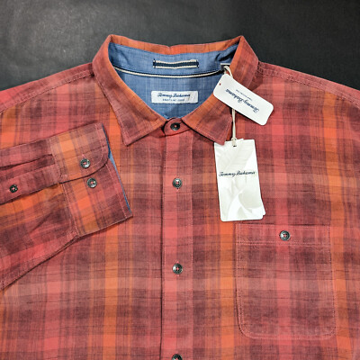Tommy Bahama Coastline Cord Redwood Check Shirt Size 2XLB Corduroy