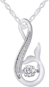 Authentic Fish Tail Pendant 18" Necklace Round Cut Cubic Zirconia Sterling Silver