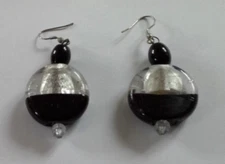 NEW Silver foil lined Murano style glass earrings - pendant 2.75cm